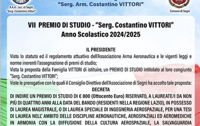 VII° PREMIO DI STUDIO - “Serg. C. VITTORI” 2024/2025 RISERVATO A LAURATE/I